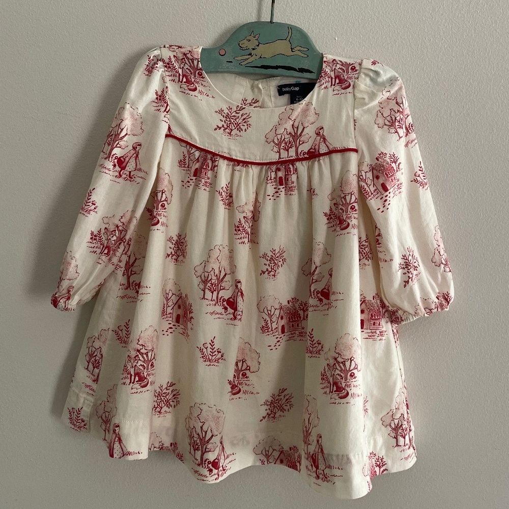 Baby Gap Little Red Riding Hood Toile Dress 100 Cotton 6-12M  Cottagecore Praire